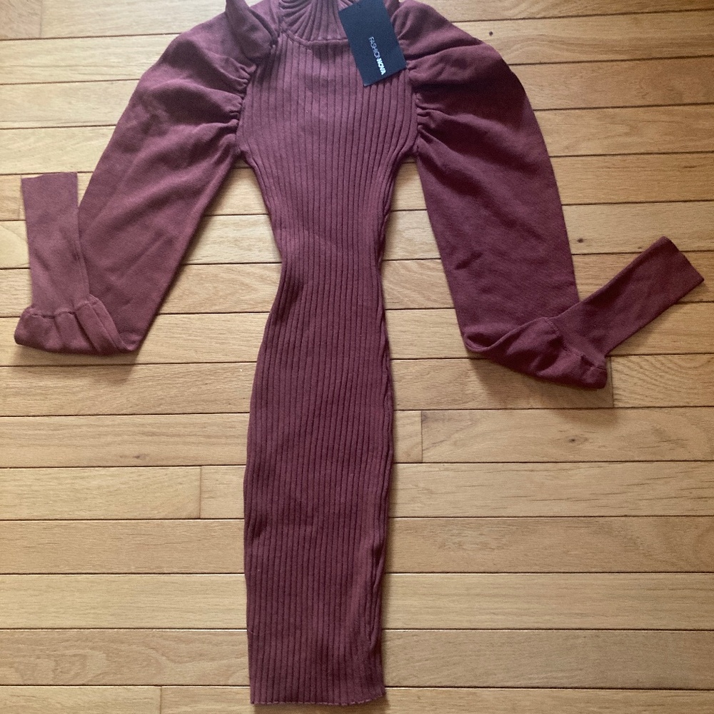 NWT Fashion Nova Milan Sweater Mini Dress in Marsala Sz XS